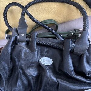 D&G Black Shoulder Bag with Braided Handles and Silver Hardware